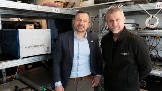 Peter Mariager (right), VP 5G Technology at Gatehouse Satcom, and Kristian Hausgaard Ulstrup, Technical Manager from R&S. (Image source: Gatehouse Satcom)