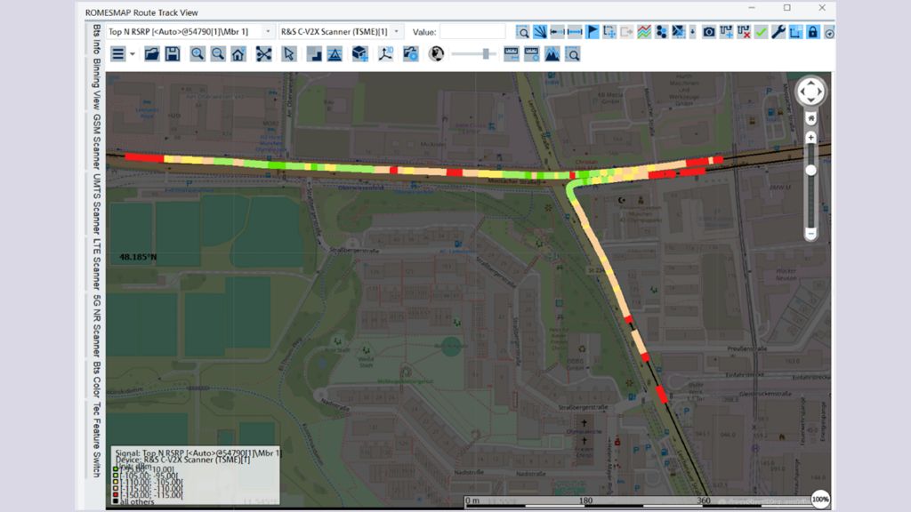 Figure 3: Sample coverage map for two RSUs in a field trial in Munich