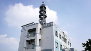 Artful mast with platforms and direction finding antenna on top