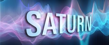 SATURN written in big bold letters in front of a graphic of technical waves