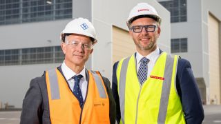 Gareth Evans, Managing Director, Rohde & Schwarz Australia, and Jason Loveday, Program Director, Hunter Class Frigate Program, BAE Systems Australia – Maritime, at the Osborne Naval Shipyard. (Image: James Elsby) 
