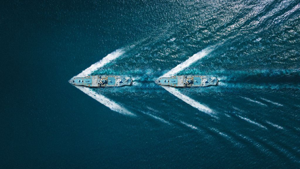 top view: 2 warships at sea top view: 2 warships at sea