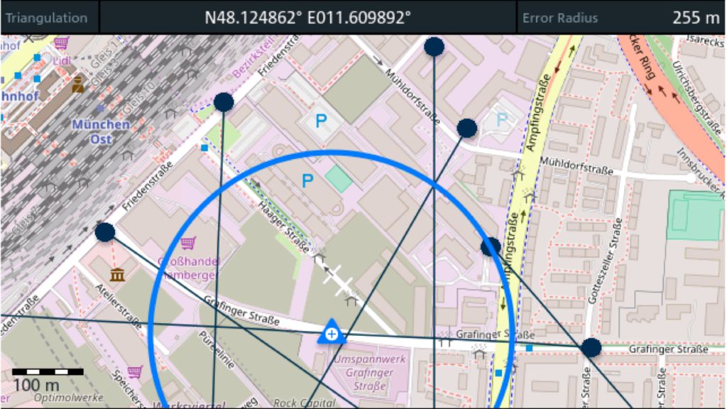 Triangulation based on multiple DF results recorded at several locations