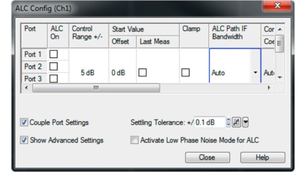 ZVA 自动电平控制 (ALC) 配置菜单