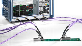 ZNB20 装置可用于验证 PCB 上高达 20 GHz 的高速差分信号线路