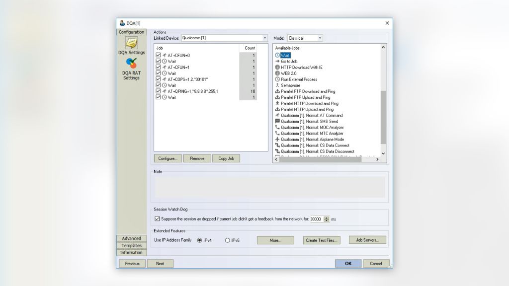 R&S®ROMES4 DQA configuration of AT command script