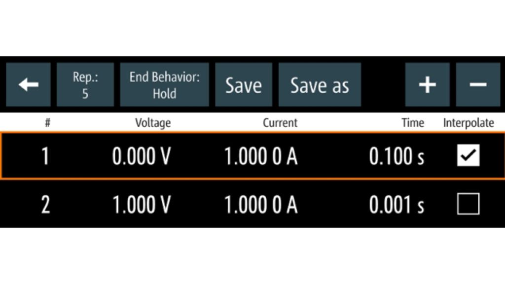 R&S®NGM200 电源系列的 QuickArb 编辑器界面示例 R&S®NGM200 电源系列的 QuickArb 编辑器界面示例