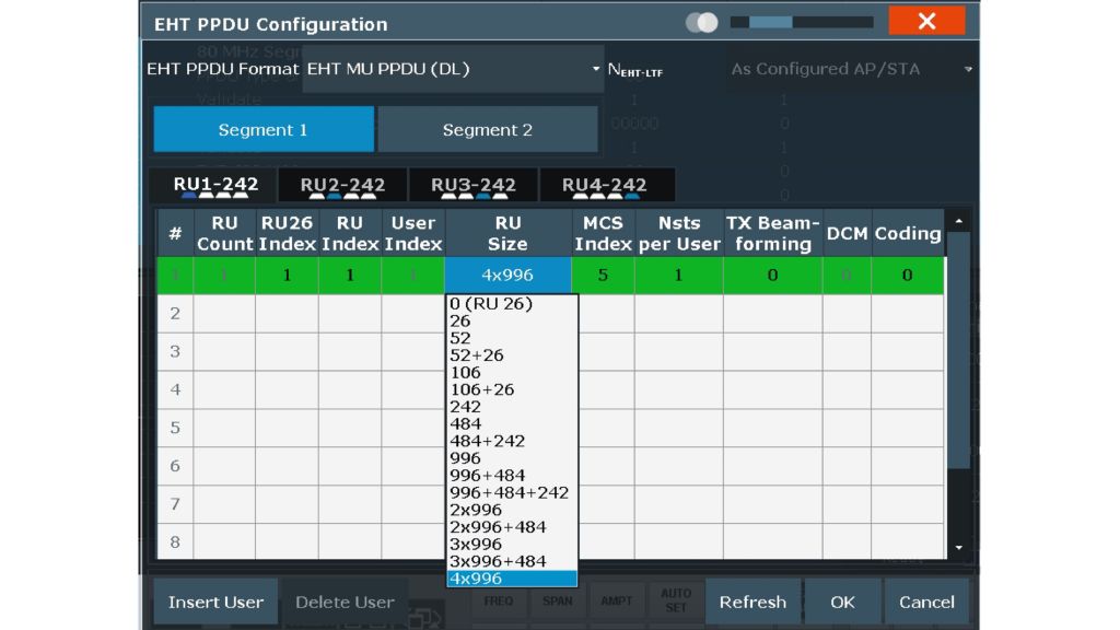 用于手动资源单元分配和用户特定索引的菜单