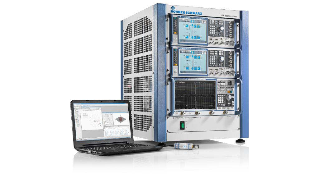 The figure shows a setup with four RF ports for wideband I/Q modulation and a vector network analyzer and power sensor for collecting the correction data.